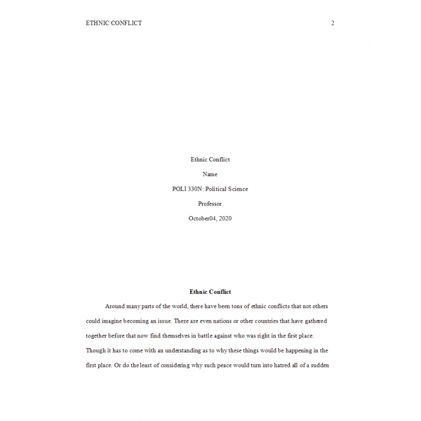 POLI 330N Week 5 Assignment, Ethnic Conflict