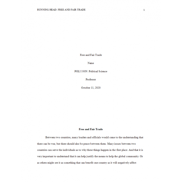 POLI 330N Week 6 Assignment, Fair and Free Trade