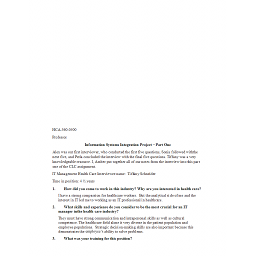 HCA 360 Week 4 CLC Information Systems Integration Project Part 1: 2021