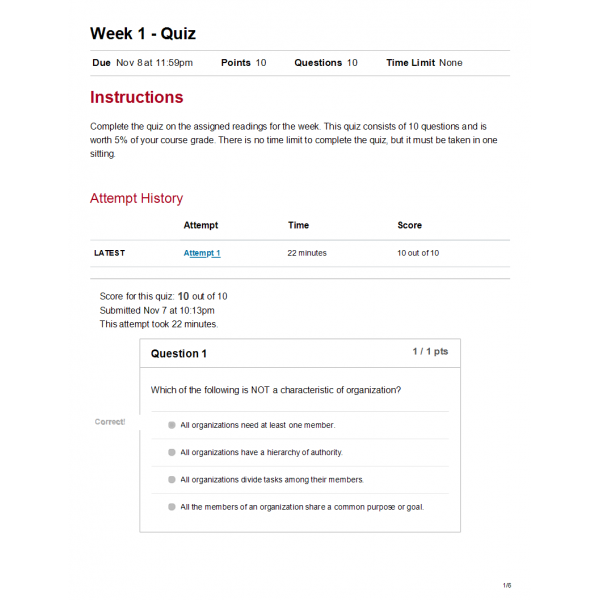 MGT 330 Week 1 Quiz