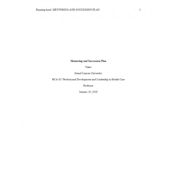 HCA 817 Module 7 Assignment, Mentoring and Succession Plan HCA 817 Module 7 Assignment, Mentoring and Succession Plan