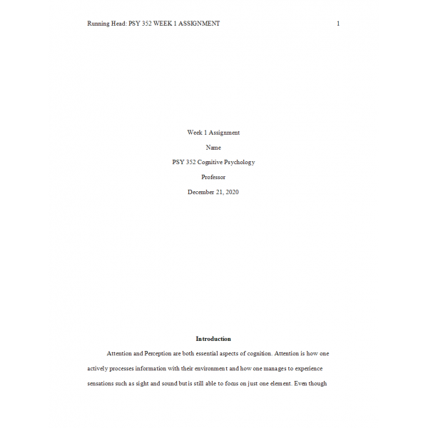 PSY 352 Week 1 Assignment, Attention and Perception PSY 352 Week 1 Assignment, Attention and Perception