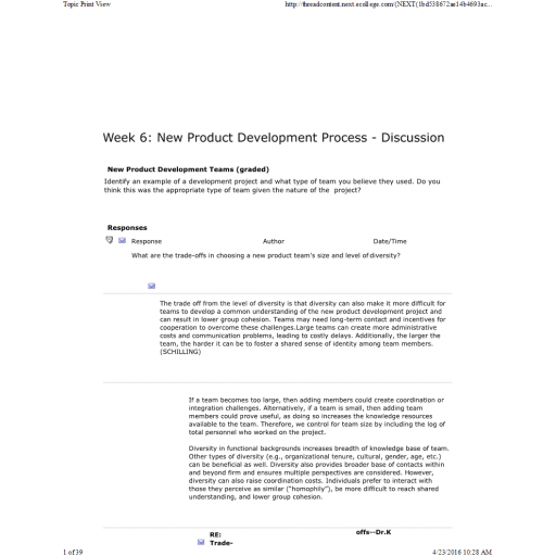 NETW 583 Week 6 Discussion 2, New Product Development Teams (Graded)