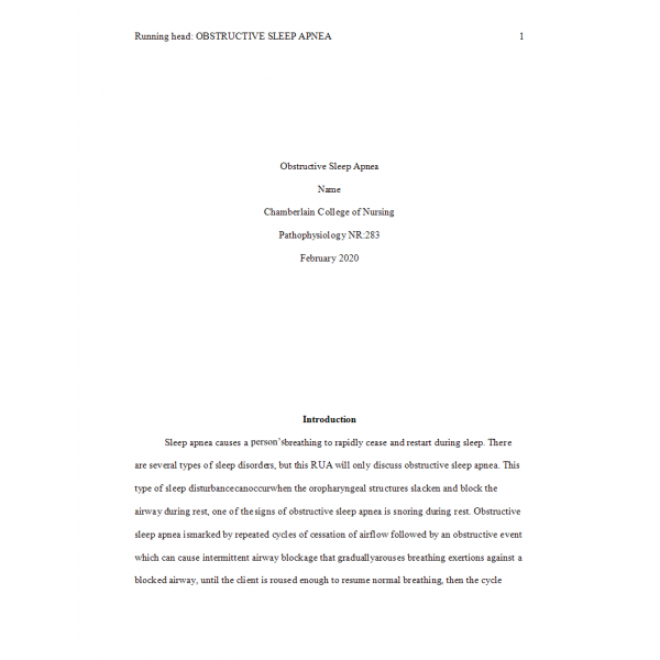 NR 283 Week 6 RUA Pathophysiology Paper - Obstructive Sleep Apnea