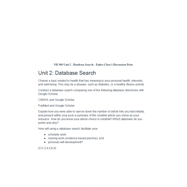 NR 360 Week 2 Discussion, Database Search