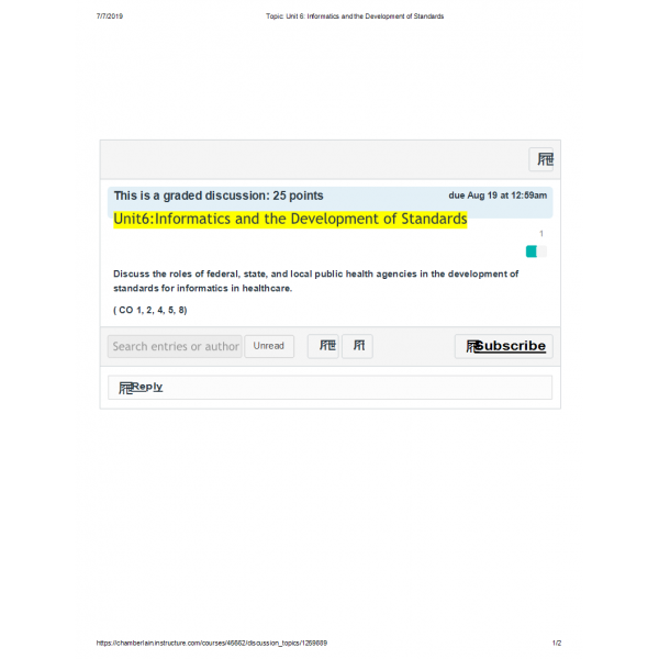 NR 360 Week 6 Discussion, Informatics and the Development of Standards