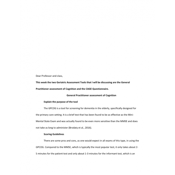 NR 601 Week 3 Geriatric Assessment Tools Discussion