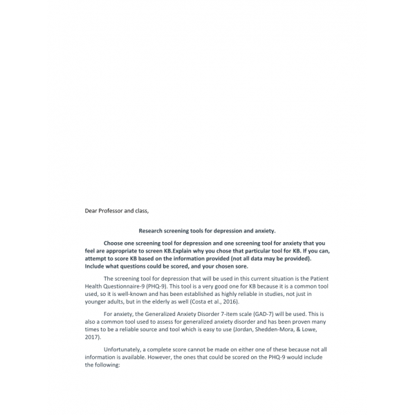 NR 601 Week 3 Psychiatric Disorders and Screening Discussion