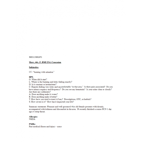 NR 511 Week 5 Homework - Clinical Encounter Log NR 511 Week 5 Homework - Clinical Encounter Log