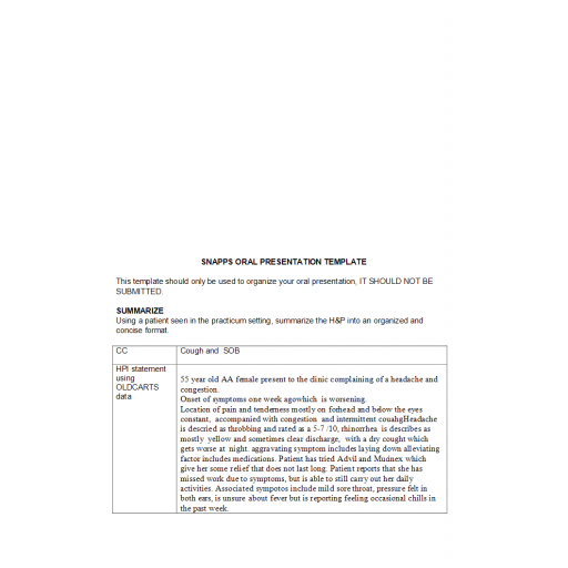 NR 511 Week 5 Assignment, SNAPPS Oral Presentation Template