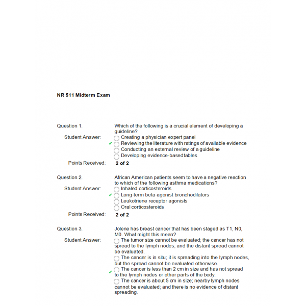 NR 511 Week 4 Midterm Exam NR 511 Week 4 Midterm Exam