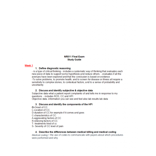 NR 511 Week 8 Final Exam Study Guide 1