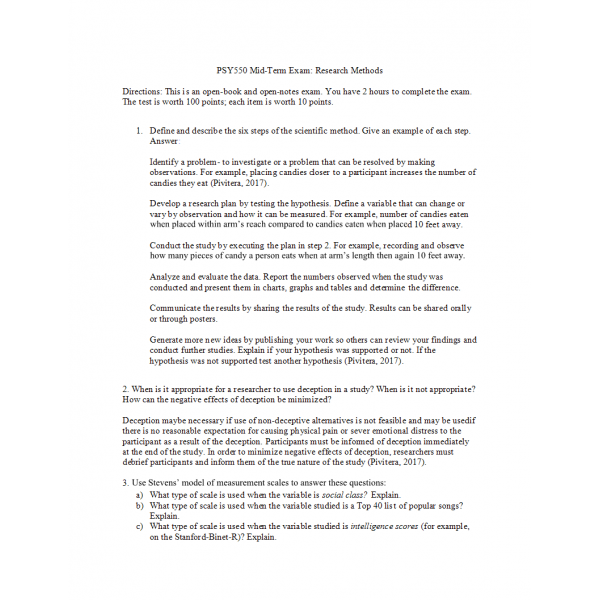 PSY 550 Midterm Exam with Answers