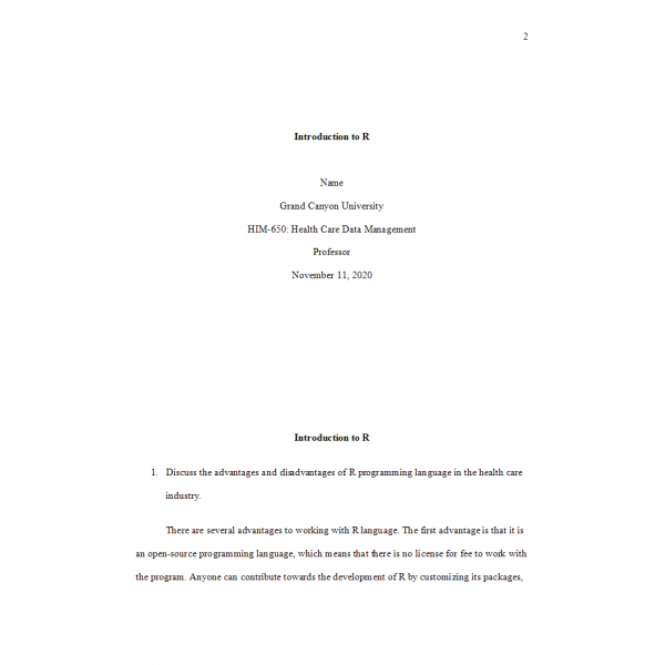 HIM 650 Topic 6 Assignment, Introduction to R HIM 650 Topic 6 Assignment, Introduction to R