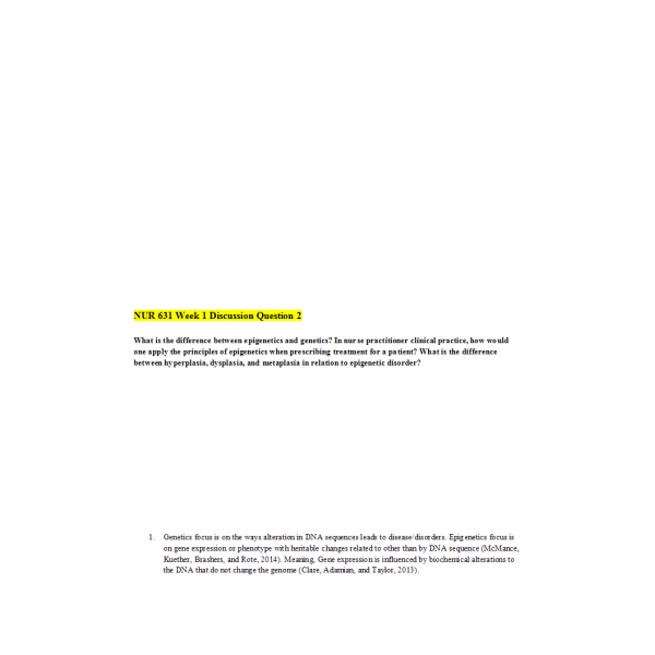 NUR 631 Week 1 Discussion Question 2 NUR 631 Week 1 Discussion Question 2