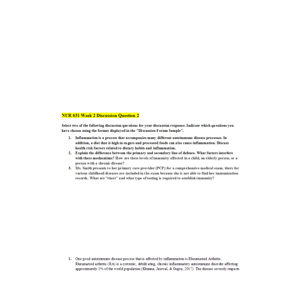 NUR 631 Week 2 Discussion Question 2 NUR 631 Week 2 Discussion Question 2