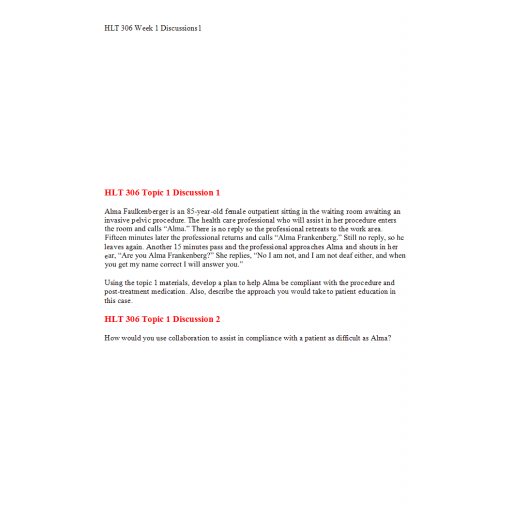 HLT 306 Week 1 Discussion Question 1 and 2