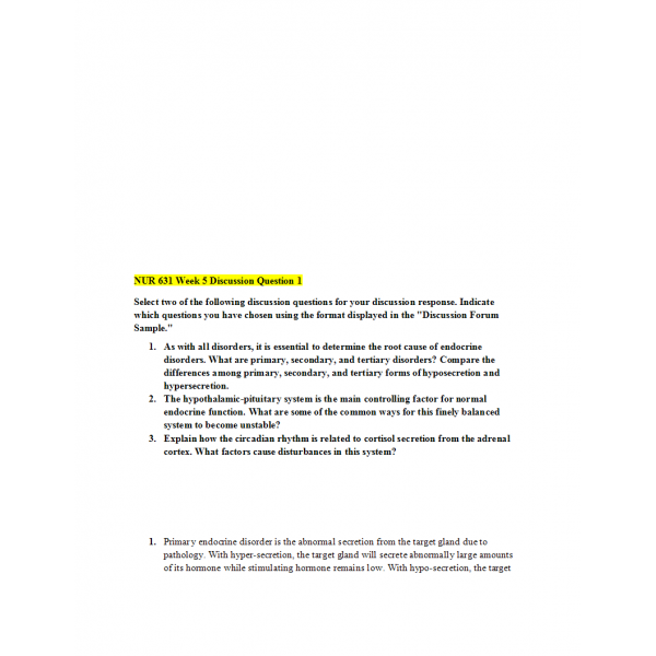 NUR 631 Week 5 Discussion Question 1 NUR 631 Week 5 Discussion Question 1