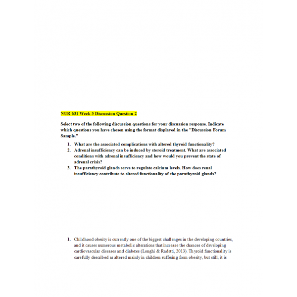 NUR 631 Week 5 Discussion Question 2 NUR 631 Week 5 Discussion Question 2