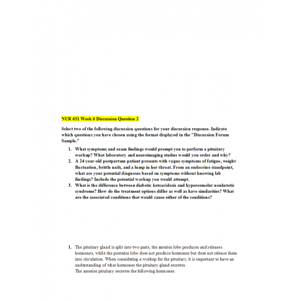NUR 631 Week 6 Discussion Question 2 NUR 631 Week 6 Discussion Question 2