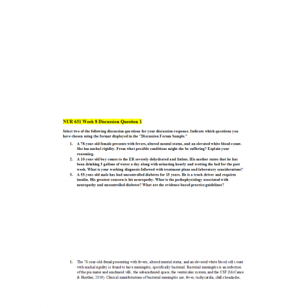 NUR 631 Week 8 Discussion Question 1 NUR 631 Week 8 Discussion Question 1