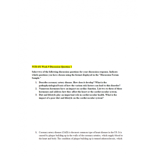 NUR 631 Week 9 Discussion Question 1 NUR 631 Week 9 Discussion Question 1