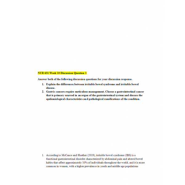 NUR 631 Week 10 Discussion Question 1 NUR 631 Week 10 Discussion Question 1