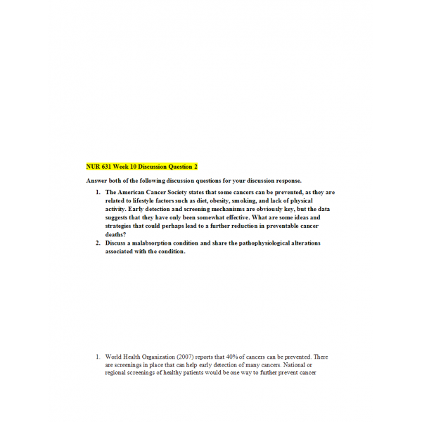NUR 631 Week 10 Discussion Question 2 NUR 631 Week 10 Discussion Question 2