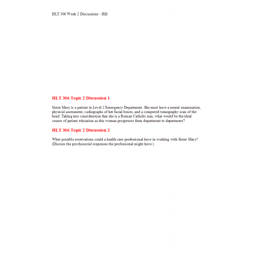 HLT 306 Week 2 Discussion Question 1 and 2