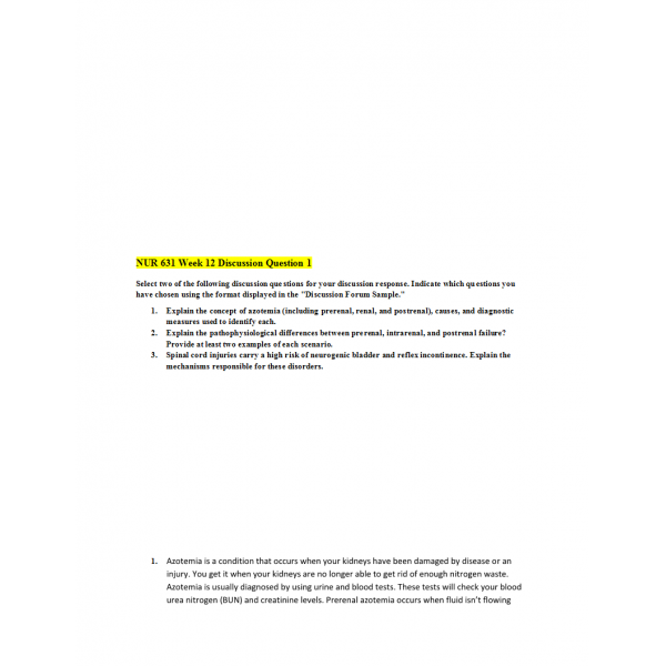 NUR 631 Week 12 Discussion Question 1 NUR 631 Week 12 Discussion Question 1