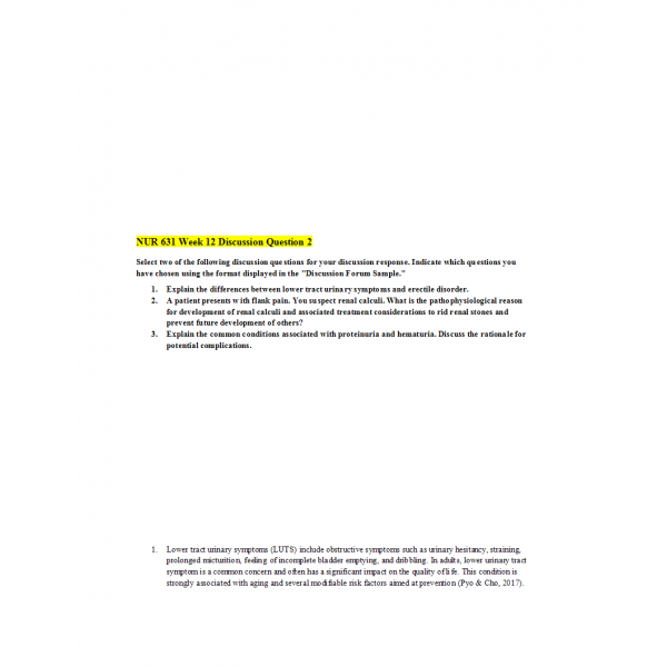 NUR 631 Week 12 Discussion Question 2 NUR 631 Week 12 Discussion Question 2