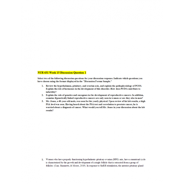 NUR 631 Week 15 Discussion Question 1 NUR 631 Week 15 Discussion Question 1