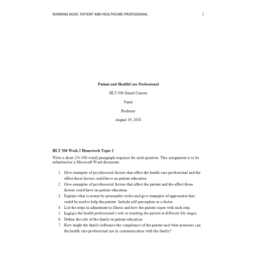 HLT 306 Week 2 Topic 2 Assignment 1 Homework