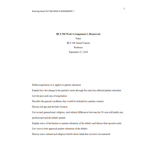 HLT 306 Week 4 Topic 4 Assignment 1, Homework