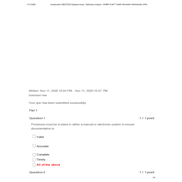 HCI 655 Week 2 Assignment 1 (VLab MIDETECH Expanse - Acute Activities Deficiency Analysis and Deficiency Reporting)