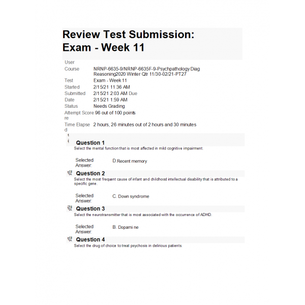 NRNP 6635 Final Exam with Answers NRNP 6635 Final Exam with Answers