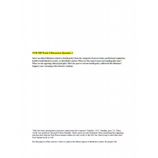 NUR 508 Week 6 Discussion Question 2