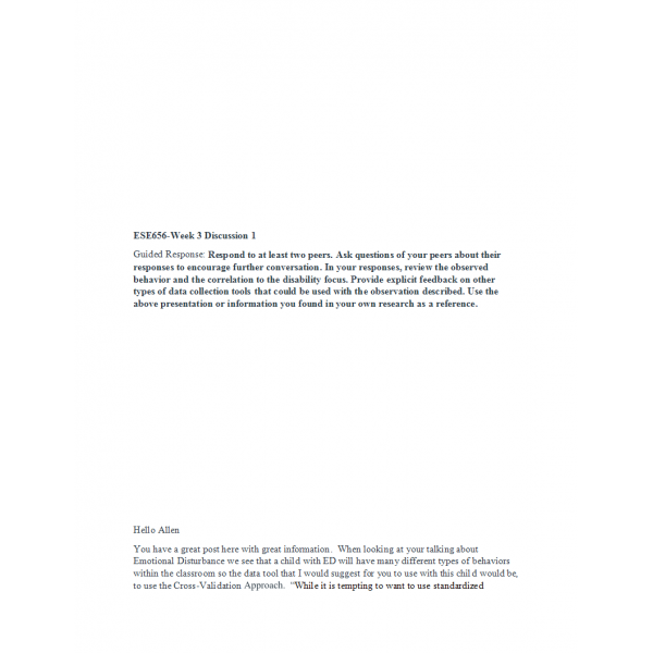 ESE 656 Week 3 Discussion, Student Initiated Thread ESE 656 Week 3 Discussion, Student Initiated Thread