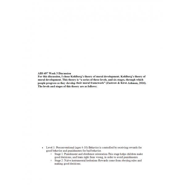 ABS 497 Week 3 Discussion 2, Development Theories ABS 497 Week 3 Discussion 2, Development Theories