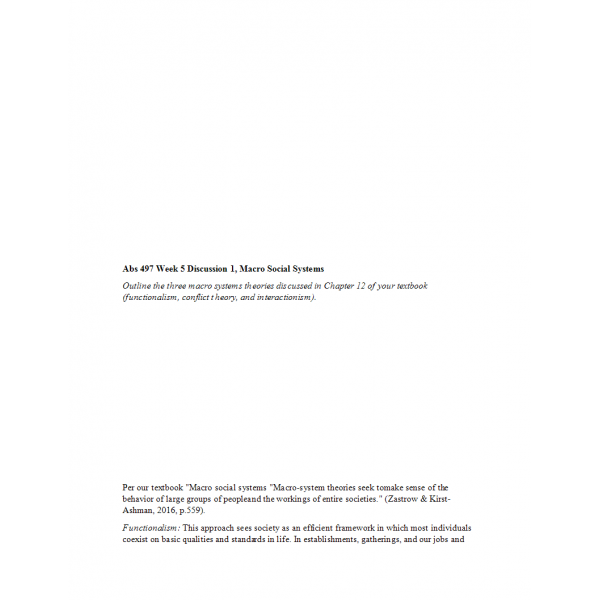 ABS 497 Week 5 Discussion, Macro Social Systems ABS 497 Week 5 Discussion, Macro Social Systems