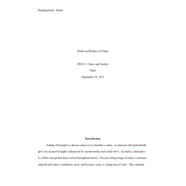 CRJ 312 Week 3 Assignment, Myths and Reality of Crime