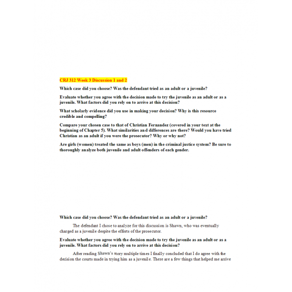 CRJ 312 Week 3 Discussion 1 and 2
