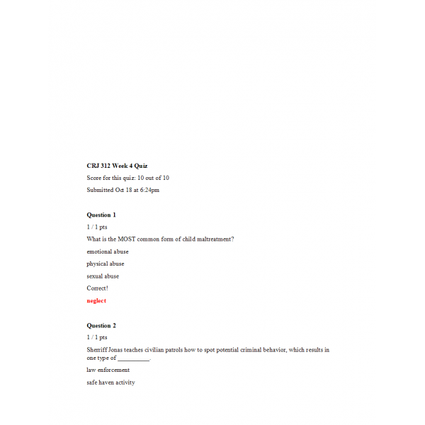 CRJ 312 Week 4 Quiz with Answers