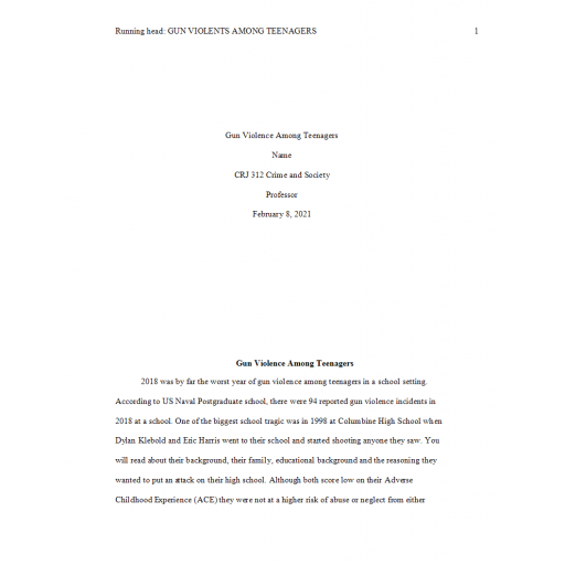 CRJ 312 Week 5 Final Paper, Gun Violence Among Teenage