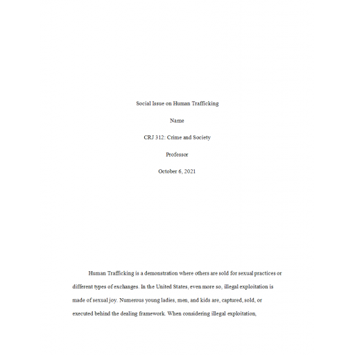CRJ 312 Week 5 Final Paper, Social Issues on Human Trafficing