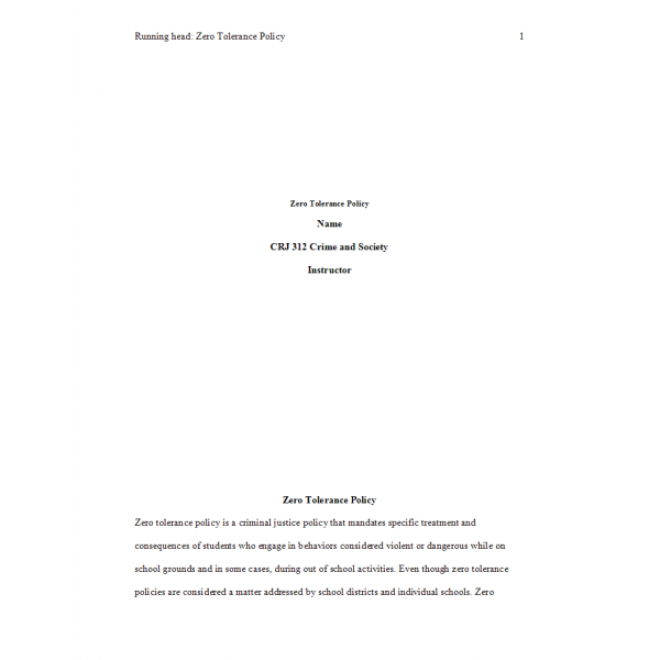 CRJ 312 Week 5 Final Paper, Zero Tolerance Policy 2020