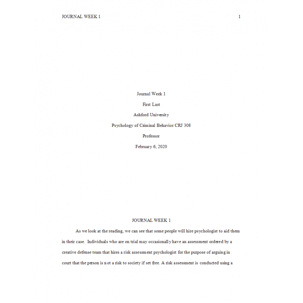 CRJ 308 Week 1 Journal, Diagnosing Criminal Defendants