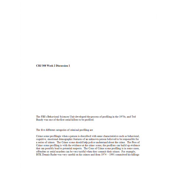 CRJ 308 Week 2 Discussion 1, Offender Profiling