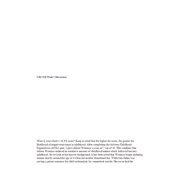 CRJ 308 Week 3 Discussion, Adverse Childhood Experiences