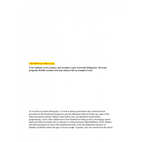 CRJ 308 Week 4 Discussion, Do Juvenile Delinquency Diversion Program Works CRJ 308 Week 4 Discussion, Do Juvenile Delinquency Diversion Program Works